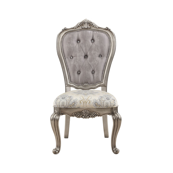 English Elm Ariadne Light Gray Velvet Side Chairs Set of 2 — Button Tufted Padded Seats, 3" Foam, Antique Platinum Finish B2726P338701