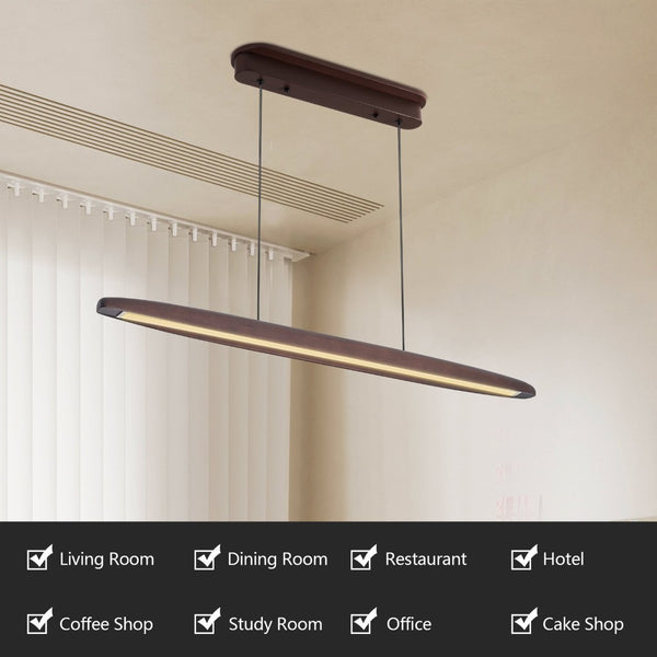 English Elm 39-inch Walnut Wood Led Bar Pendant Dimmable Fixture for Dining and Kitchen Islands W1340P264186