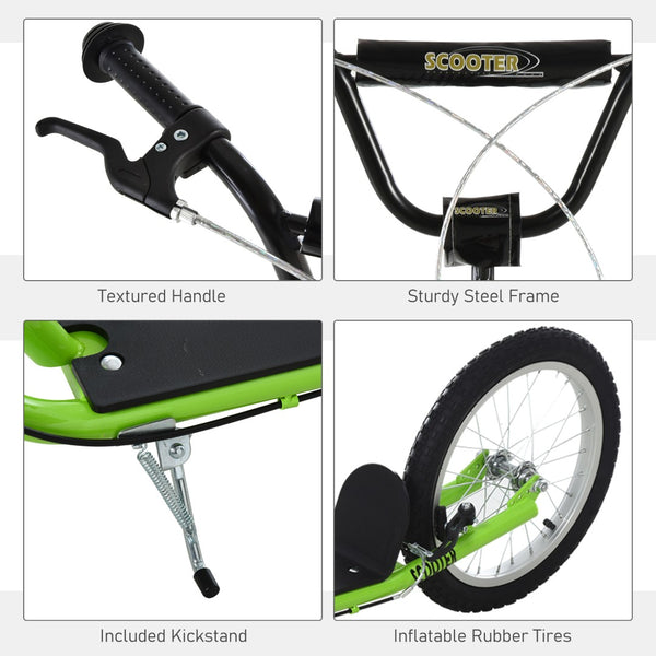 English Elm Aosom Youth Kick Scooter Steel Frame Inflatable Wheels Dual Brakes Adjustable Bar Green W2225P217074