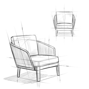 English Elm Carmel Handcrafted Outdoor Conversation Chair in Sand Drift Fabric with Acacia Wood Base & Rope Accents B136P159361