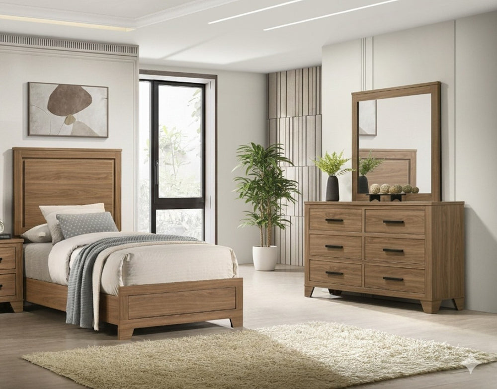 English Elm Contemporary Glam Twin Bed Set with Led Headboard Embossed Panels and Trundle Included B2741S00905