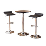 English Elm Baxton Black Adjustable Height Wood and Chrome Metal Bar Table and 2 Black Chrome Air Lift Adjustable Swivel Stools Set