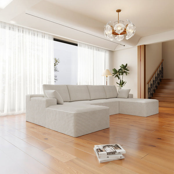 English Elm 131.9*68.9"Modular 131.9*68.9" Modular Sectional Sofa - Versatile Plush Corduroy Couch For Living Room & Apartment Use W3819S00032