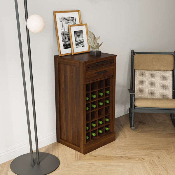English Elm brown Modular 28-Bottle Wine Cabinet Buffet Cabinet - Dark Melamine Finish, 28-Slot Storage, Compact_x0015_ Walnut Brown W331P266135
