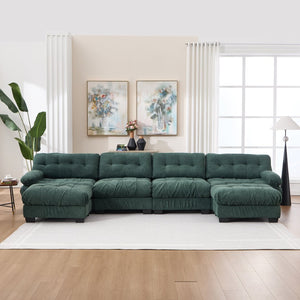 English Elm U Shaped Modular Cloud Sectional with Plush Flannelette Upholstery Deep Seat Living Room Sofa Green W2120S00051
