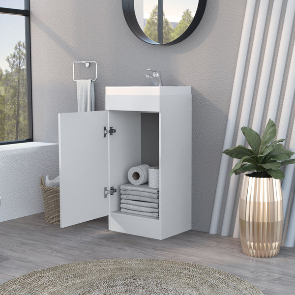 English Elm Madrid Bathroom Vanity Melamine White 1 Door Compact Modern Storage Cabinet for Small Baths B128S00012