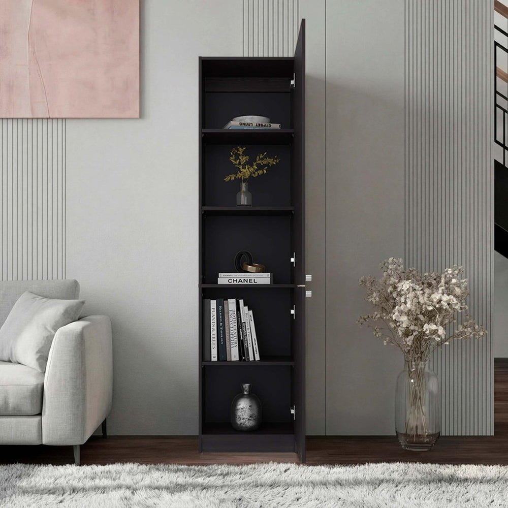English Elm Wenge Finish Tall Narrow Storage Cabinet Five Tier Two Door Slim Vertical Organizer B062P483772