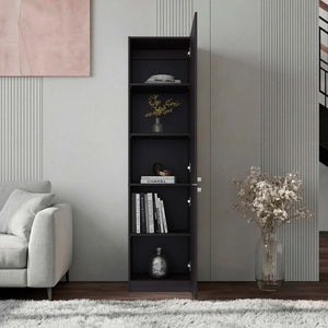 English Elm Wenge Finish Tall Narrow Storage Cabinet Five Tier Two Door Slim Vertical Organizer B062P483772