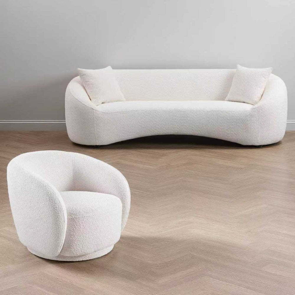 English Elm 3+1, Cloud Curved Boucle Sofa Three Seat Sculptural Arc for Modern Living Rooms W2664S00099