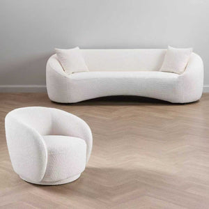 English Elm 3+1, Cloud Curved Boucle Sofa Three Seat Sculptural Arc for Modern Living Rooms W2664S00099
