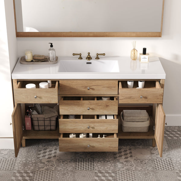 English Elm Christopher Knight Home® - 60" Modern Bathroom Vanity with Durable SMC Sink, Rattan Doors, Soft-Close Drawers, Pine Legs Antique Natural N817P296130N