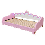 English Elm Twin Extending Daybed With Led Lights, Modern Upholstered Princess Daybed With Crown Headboard,Pink