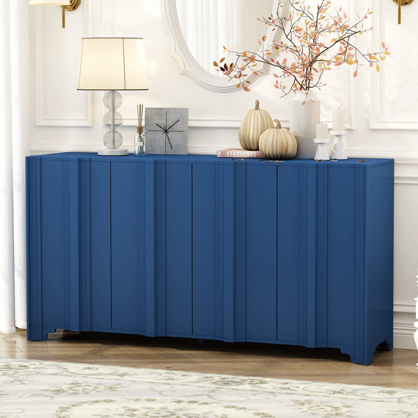 English Elm U_STYLE Elegant 4-Door Sideboard with Pine Veneer, Intricate Linear Accents, Durable 220lb Top Capacity Navy Blue N711P247438V