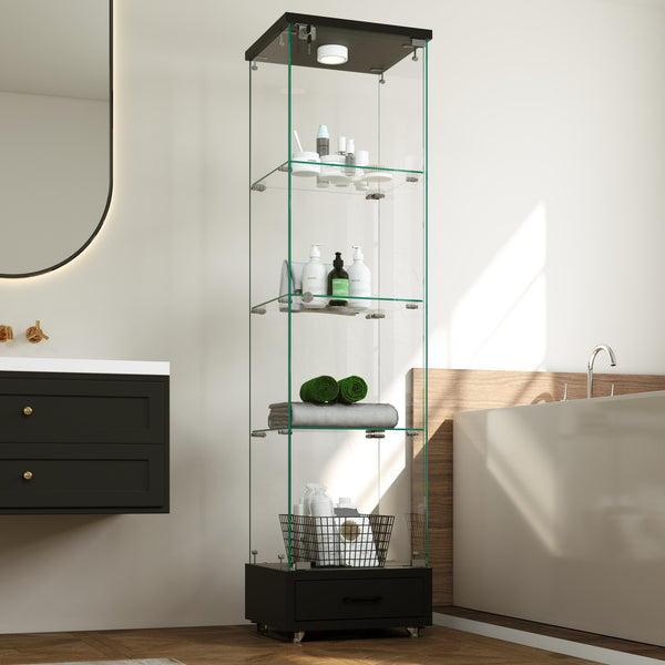 English Elm Modern Glass Display Cabinet With Led Lights - Stylish 4-Shelf Storage For Collectibles & Decor W241P268241