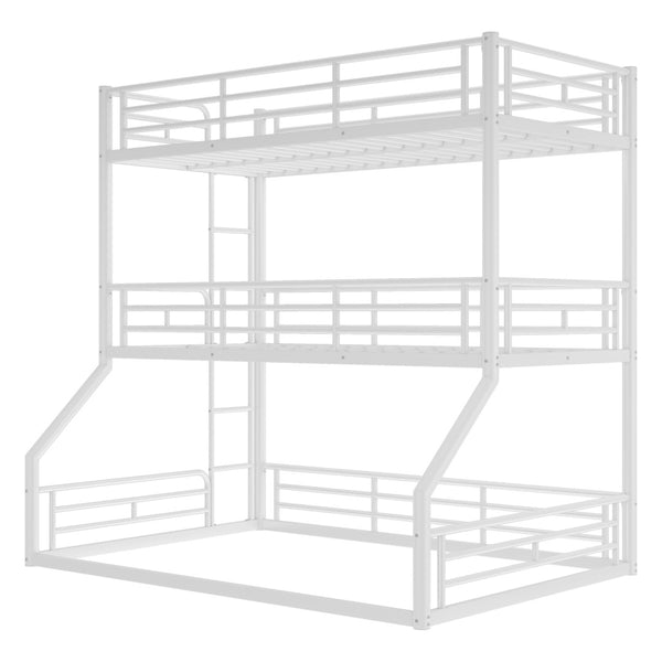 English Elm Twin Triple Metal Bunk Bed Matte Powder Coated Frame with Full Safety Guardrails Light White W1580S00585