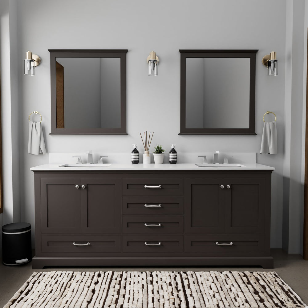 English Elm Espresso 80" Double Bath Vanity with White Quartz Top, Soft-Close Drawers, Chrome Faucet Set B2731P258415