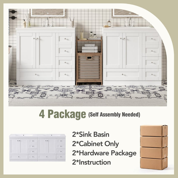 English Elm 72-inch Shaker Double Sink Freestanding Vanity with Resin Basins and Soft Close Storage N729P000010K-2