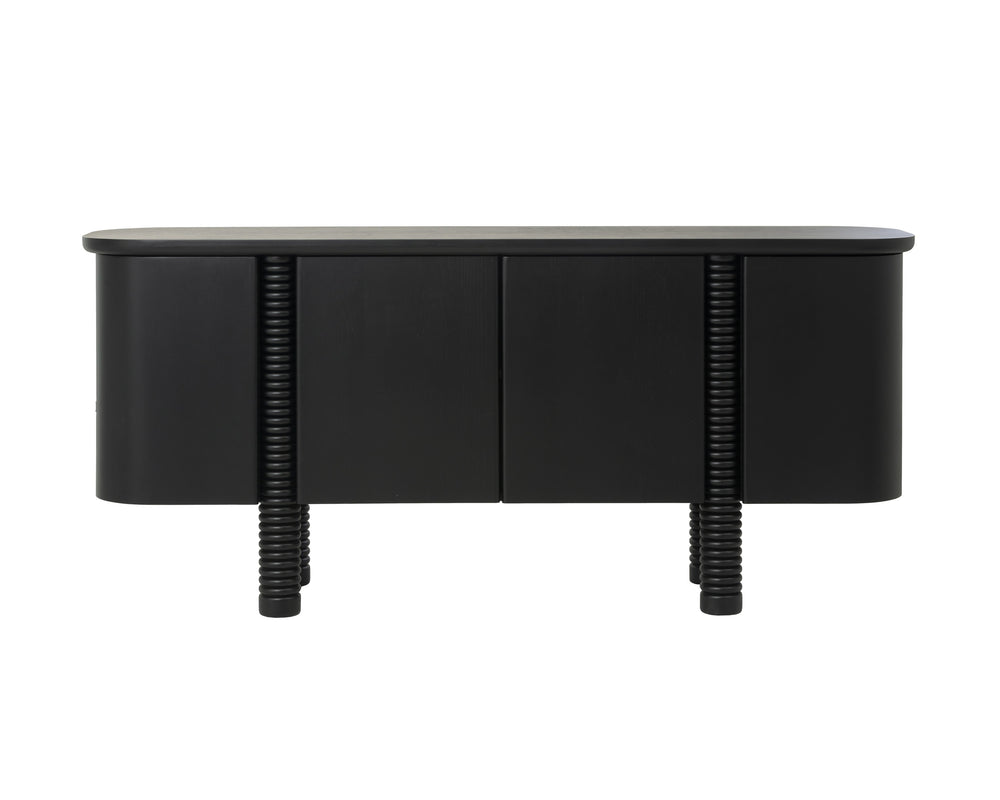 Sunpan Magnus Sideboard - Modern Black Oak Storage Solution With Soft-close Doors & Stylish Round Edges Black Wood 111952