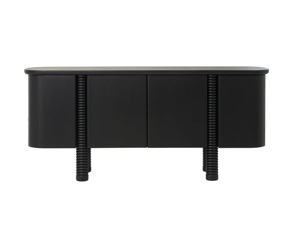 Sunpan Magnus Sideboard - Modern Black Oak Storage Solution With Soft-close Doors & Stylish Round Edges Black Wood 111952