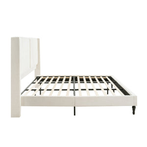 English Elm King Upholstered Bed Frame with Tall Bouclé Headboard, Solid Wood Feet, 12-Slat Support, 1000lb Capacity Beige 81.3 L x 31.5 W x 8.27 H W1716P335675