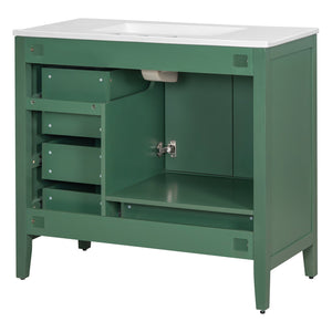 English Elm Christopher Knight Home® - 36" Vintage-inspired Bathroom Vanity with Ceramic Sink, Solid Wood Frame, Soft-Close Drawers, Spacious Storage Green N759P293646F