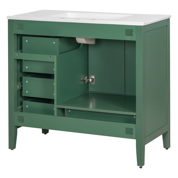 English Elm Christopher Knight Home® - 36" Vintage-inspired Bathroom Vanity with Ceramic Sink, Solid Wood Frame, Soft-Close Drawers, Spacious Storage Green N759P293646F