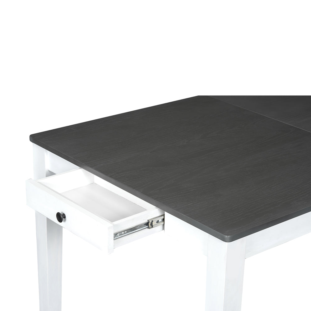 English Elm TOPMAX Rustic 7-Piece Solid Wood Extendable Dining Set with 18" Removable Leaf, 6 Upholstered Chairs, 2 Drawers Dark Gray,White SP000078AAE