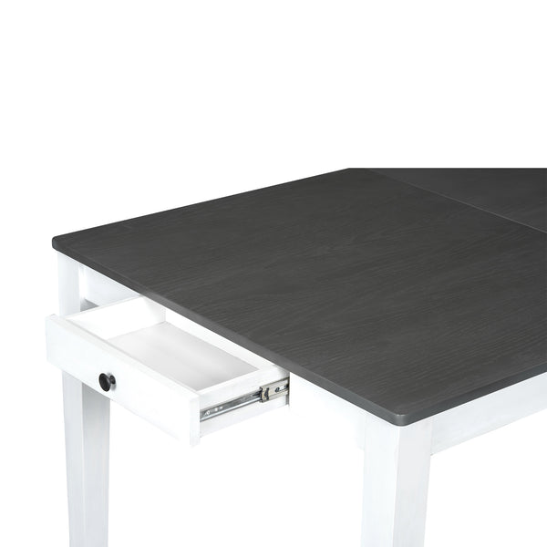 English Elm TOPMAX Rustic 7-Piece Solid Wood Extendable Dining Set with 18" Removable Leaf, 6 Upholstered Chairs, 2 Drawers Dark Gray,White SP000078AAE