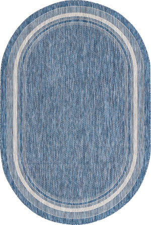 Unique Loom Outdoor Border Soft Border Machine Made Border Rug Blue, Ivory/Gray 5' 1" x 8' 0"