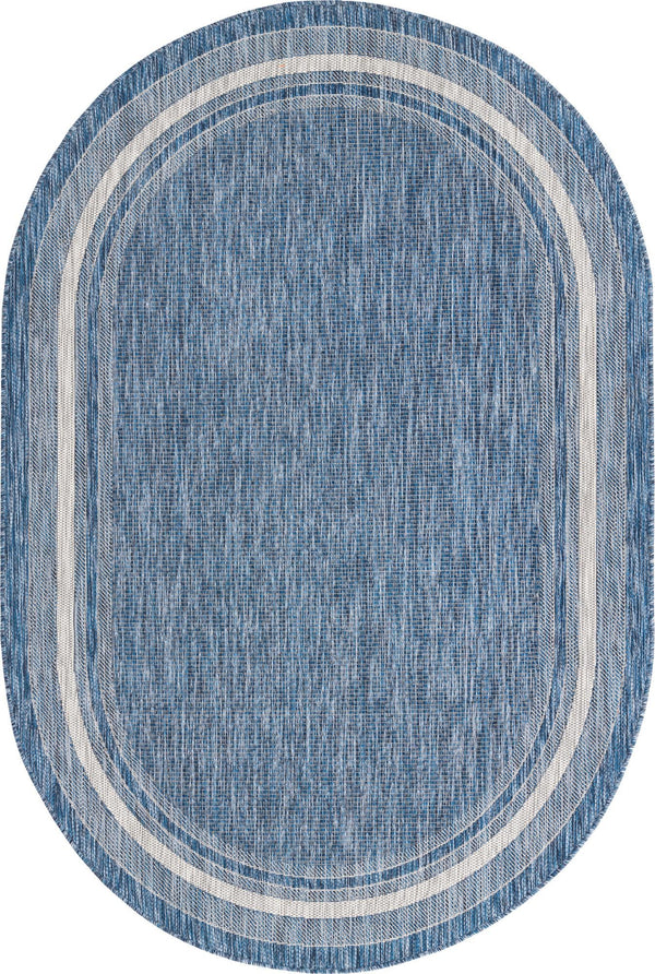 Unique Loom Outdoor Border Soft Border Machine Made Border Rug Blue, Ivory/Gray 5' 1" x 8' 0"