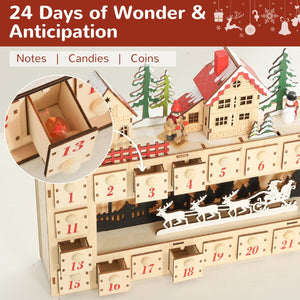 English Elm Christmas Village Advent Calendar 24 Drawer Wood Effect Display with Warm Led Glow T3971P381251