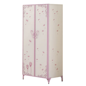 English Elm Priya Elegant Purple & White Metal Wardrobe with PU Leather Accents, Butterfly Doors, Ample Storage B2726P263181