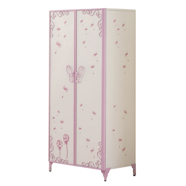 English Elm Priya Elegant Purple & White Metal Wardrobe with PU Leather Accents, Butterfly Doors, Ample Storage B2726P263181