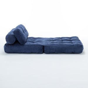 English Elm Folding Floor Sofa Bed Convertible Sleeper Chair with Shredded Foam Corded Fabric Dark Blue W2200P442795