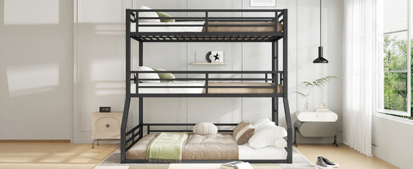 English Elm Twin Metal Triple Bunk Bed - Stylish Space-Saving Design With Safety Guardrails & Noise Reduction Features W1580S00169-GIGA