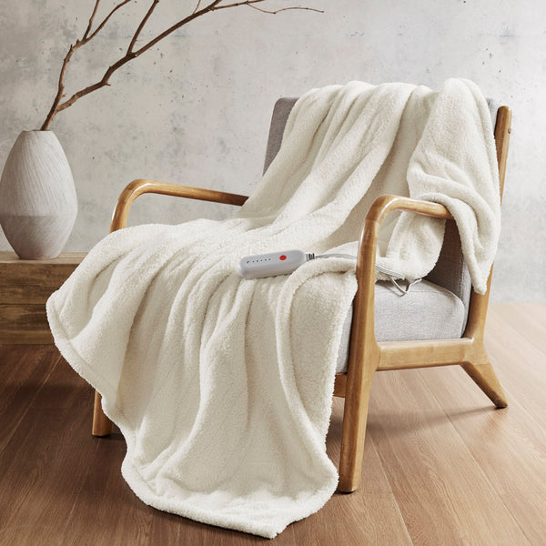 Sharper Image Amira Casual Dream Soft Heated Throw SI54-0064 Ivory