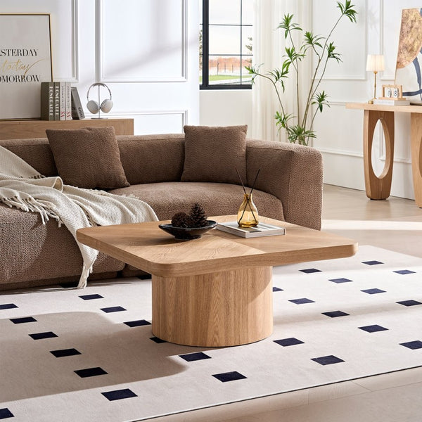 English Elm Square Ash Veneer Parquet Coffee Table Low Profile Modern Living Room Accent W2085P398980