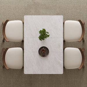 English Elm Retractable Rock Slab Dining Set with Leather Wrapped Base for Compact Apartments W2700S00103