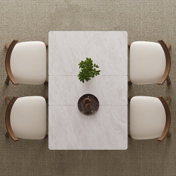 English Elm Retractable Rock Slab Dining Set with Leather Wrapped Base for Compact Apartments W2700S00103