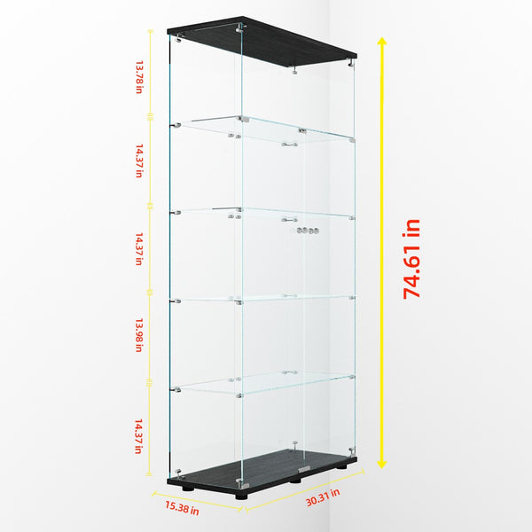 English Elm Tempered Glass Display Cabinet With Led Lights, Lockable Doors, Adjustable Feet For Any Room Decor W3155S00021-GIGA