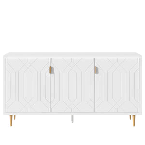 English Elm VIBE Scandinavian TV Stand with 3 Doors & Adjustable Shelves, Mid-Century Metal Legs, Spacious Storage White SJ000112AAK