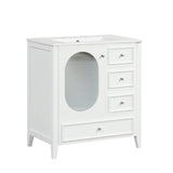 English Elm 30" Bathroom Vanity With Sink, Bathroom Vanity Cabinet With Three Drawers and Door, Solid Wood and Mdf, White