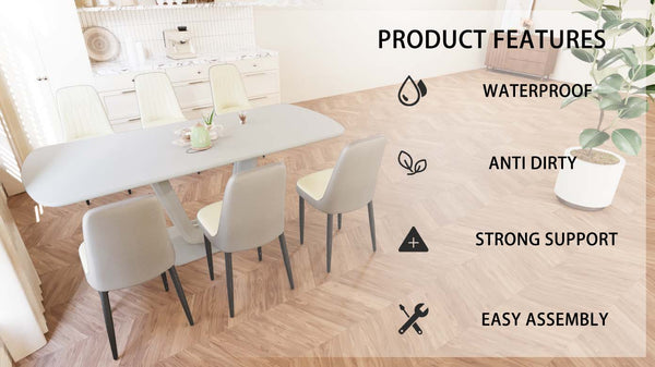 English Elm 62.99-78.74" Expandable Dining Set For 2-8 With 6 Comfortable Pu Chairs - Modern Kitchen Elegance W2189S00718