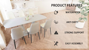 English Elm 62.99-78.74" Extendable Dining Table Set Seats 8 with Six Pu Upholstered Cushioned Chairs Beige+Grey W2189S00858