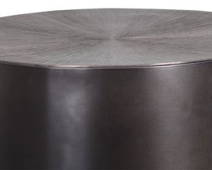 Sunpan Creed End Table - Hand-Hammered Drum Design with Captivating Finish for Stylish Living Spaces Gunmetal