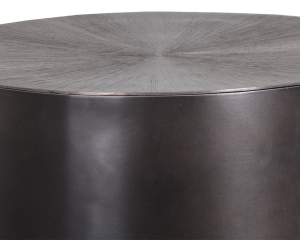 Sunpan Creed End Table - Hand-Hammered Drum Design with Captivating Finish for Stylish Living Spaces Gunmetal