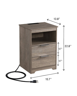 English Elm Nightstand with Drawer | 3-Tier Modern Bedside Table with Hidden Drawer, Open Shelves, Sturdy Build Gray 25.9 L x 16.7 W x 5.5 H W3151P345816