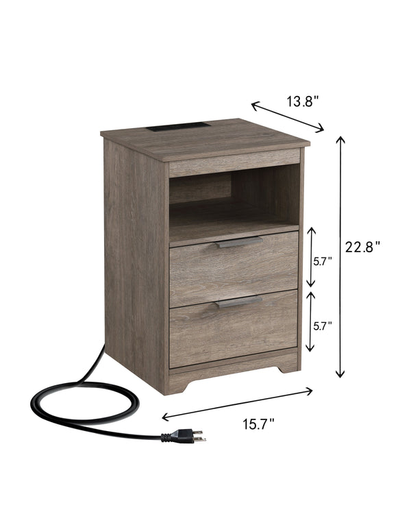 English Elm Nightstand with Drawer | 3-Tier Modern Bedside Table with Hidden Drawer, Open Shelves, Sturdy Build Gray 25.9 L x 16.7 W x 5.5 H W3151P345816