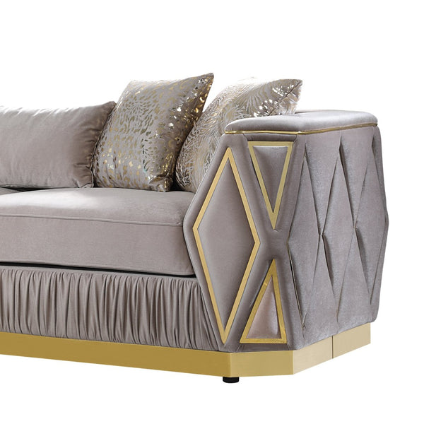English Elm Cavalli Glam Diamond Upholstered Sofa with Gold Metallic Accents for Luxury Living Rooms Taupe+Gold B009P417491