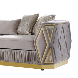 English Elm Cavalli Diamond Upholstered Sofa and Loveseat Set with Gold Accents for Modern Living Taupe+Gold B009S02180